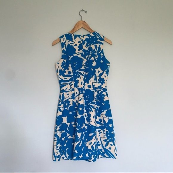 J. Crew Floral Printed Pleated Shift Dress Cotton Blue Beige Women’s Size 0 US - Picture 7 of 11